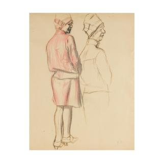 Karl Hubbuch - Zwei Studien einer stehenden Frau in Rückenansicht