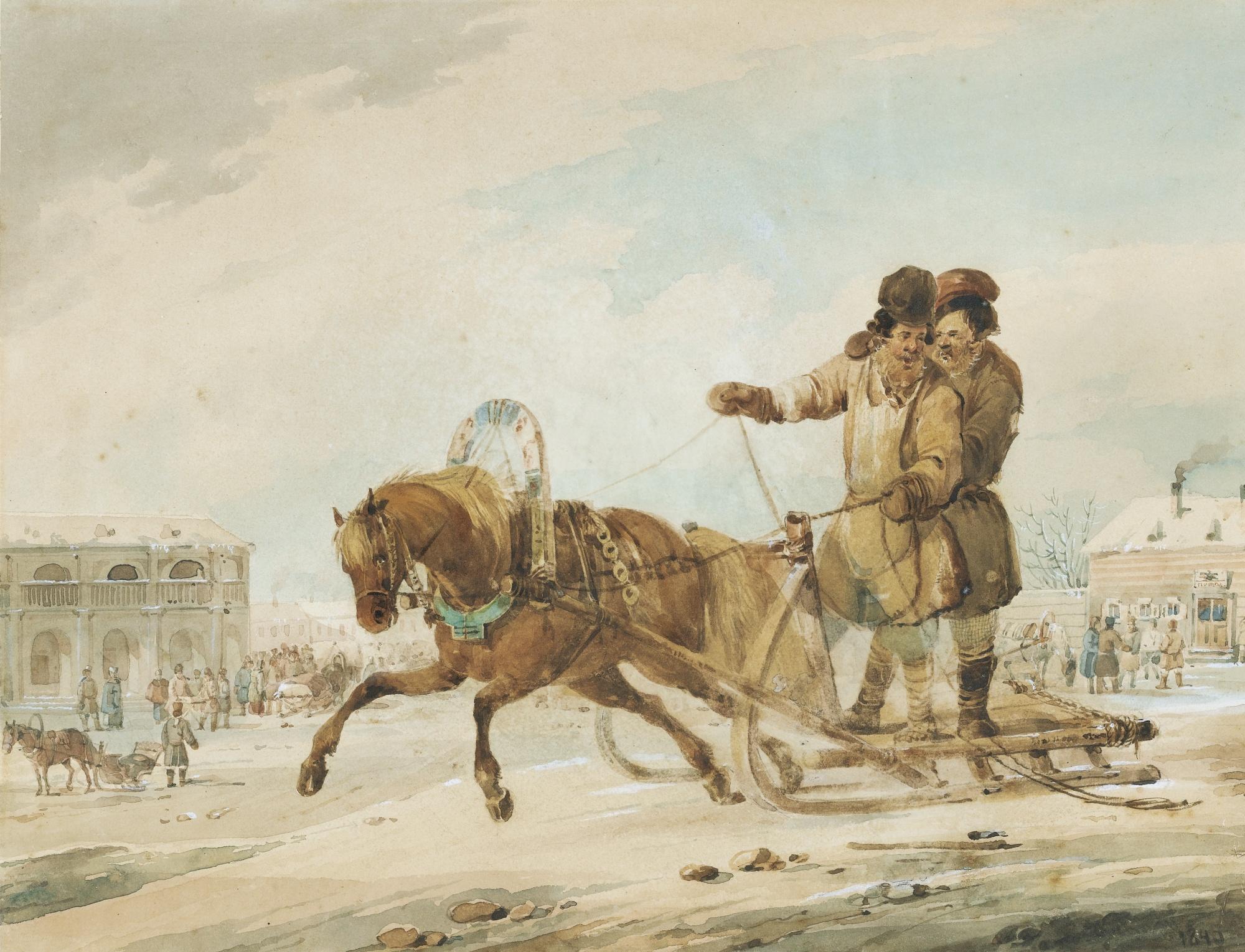 Karl Ivanovich Kollman - Sleigh-Ride Through A Russian Town