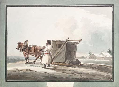 Karl Ivanovich Kollmann - A Russian peasant with a Sledge