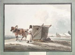 Karl Ivanovich Kollmann - A Russian peasant with a Sledge