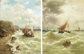 Karl Julius Rose - Fisherbarken; and Shipping on choppy waters