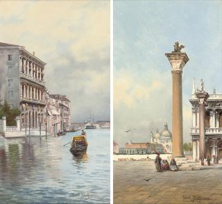 Karl Kaufmann - On the Grand Canal, Venice; and Piazza San Marco, Venice