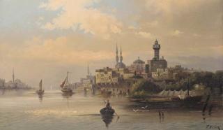 Karl Kaufmann - Trading vessels on the Bosphorous at dusk, Istanbul; and two others, similar