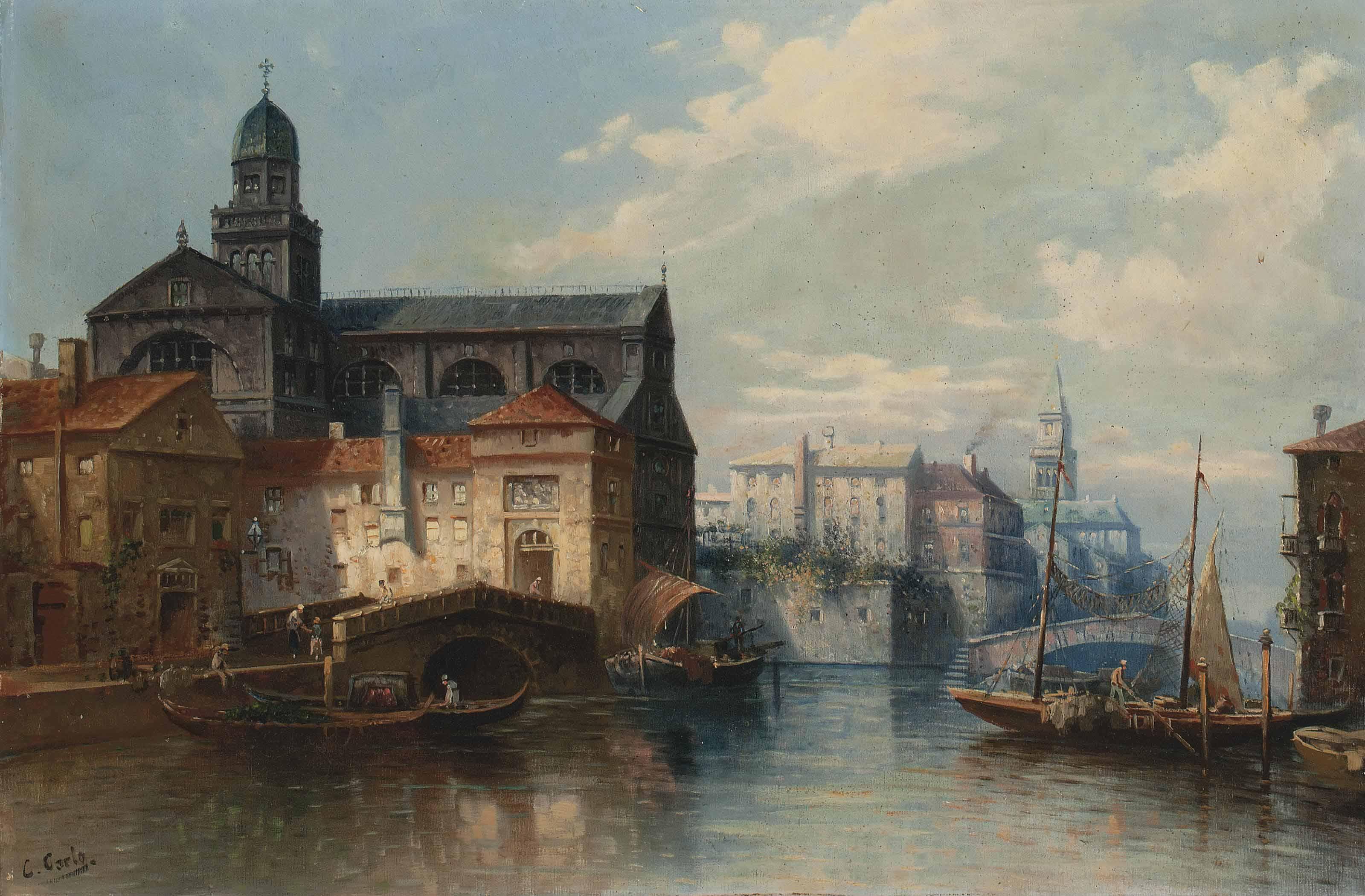 Karl Kaufmann - Vessels on a Venetian canal