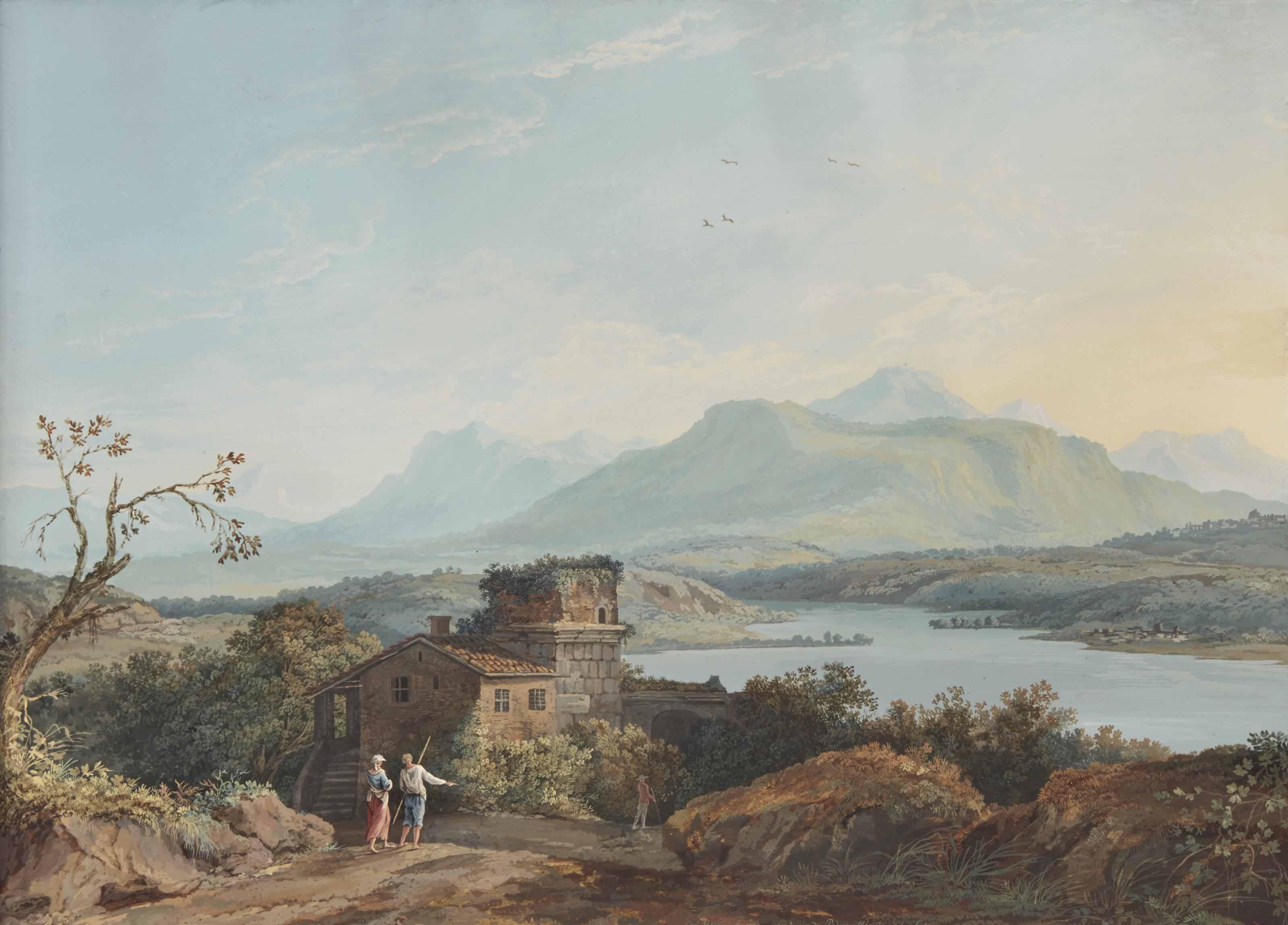 Karl Ludwig Hackert - A view of Poggio Mirteto with the Sabine Mountains in the distance