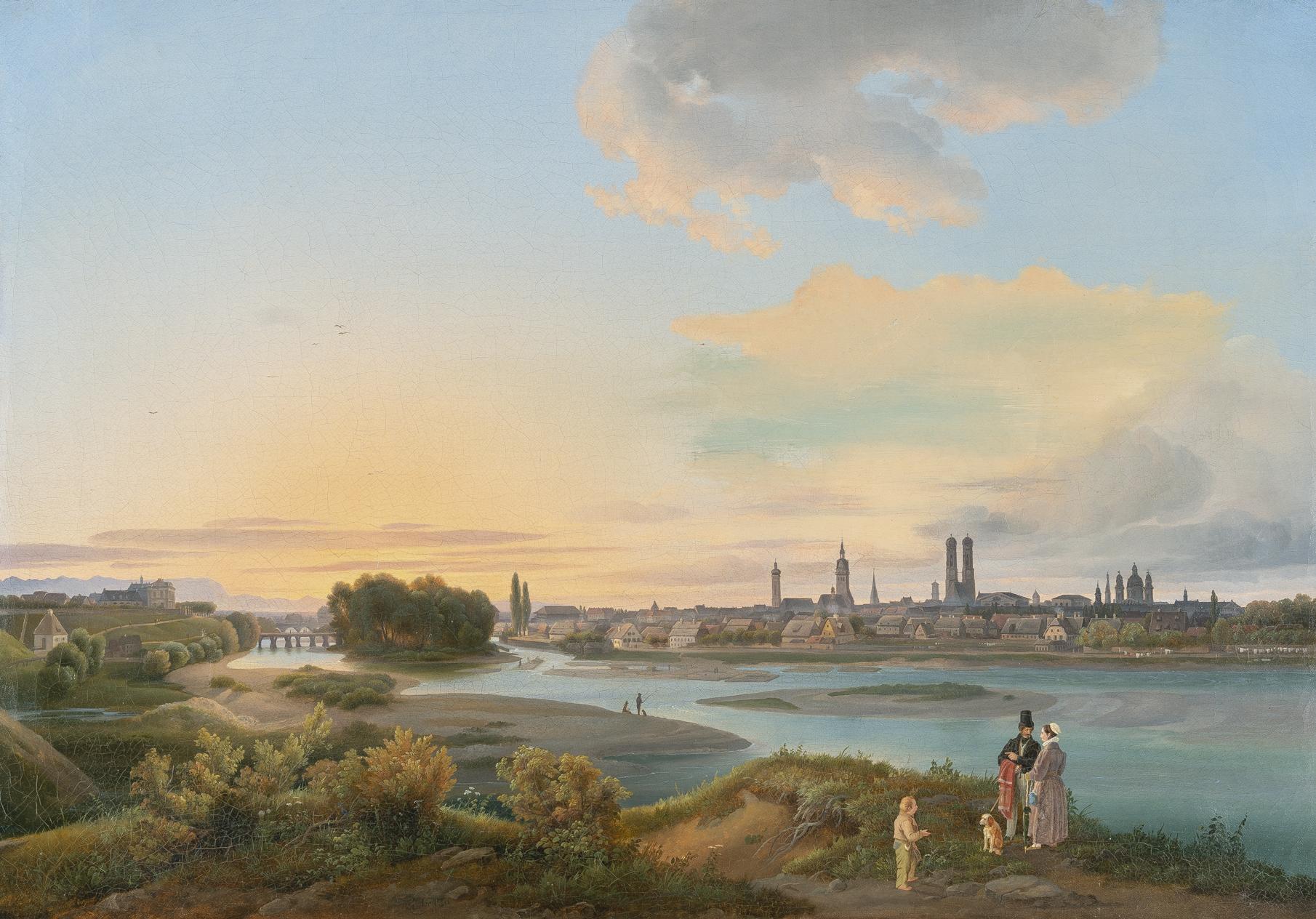 Karl Ludwig Seeger - Ansicht von München über die Isar bei einsetzender Abenddämmerung
