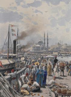 Karl Paul Themistocles Von Eckenbrecher - The Old Galatea Bridge connecting Karakoy to Eminonu Over the Golden Horn, Istanbul