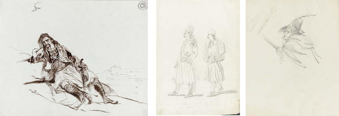 Karl Pavlovich Briullov - Greek lying on a rock and a study of a head