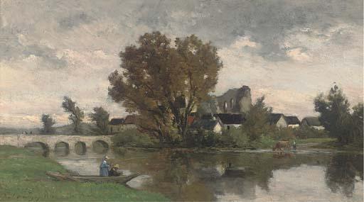 Karl Pierre Daubigny - Anglers before a bridge
