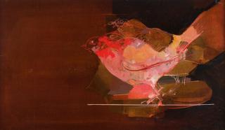 Karl Plattner - Uccelli su fondo rosso.