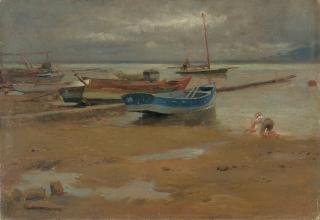 Karl Raupp - Fischerboote am Uferstrand.