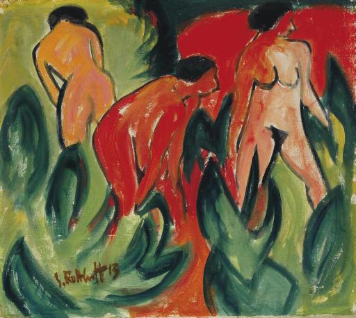 Karl Schmidt-Rottluff - Akte im Freien (Drei badende Frauen)
