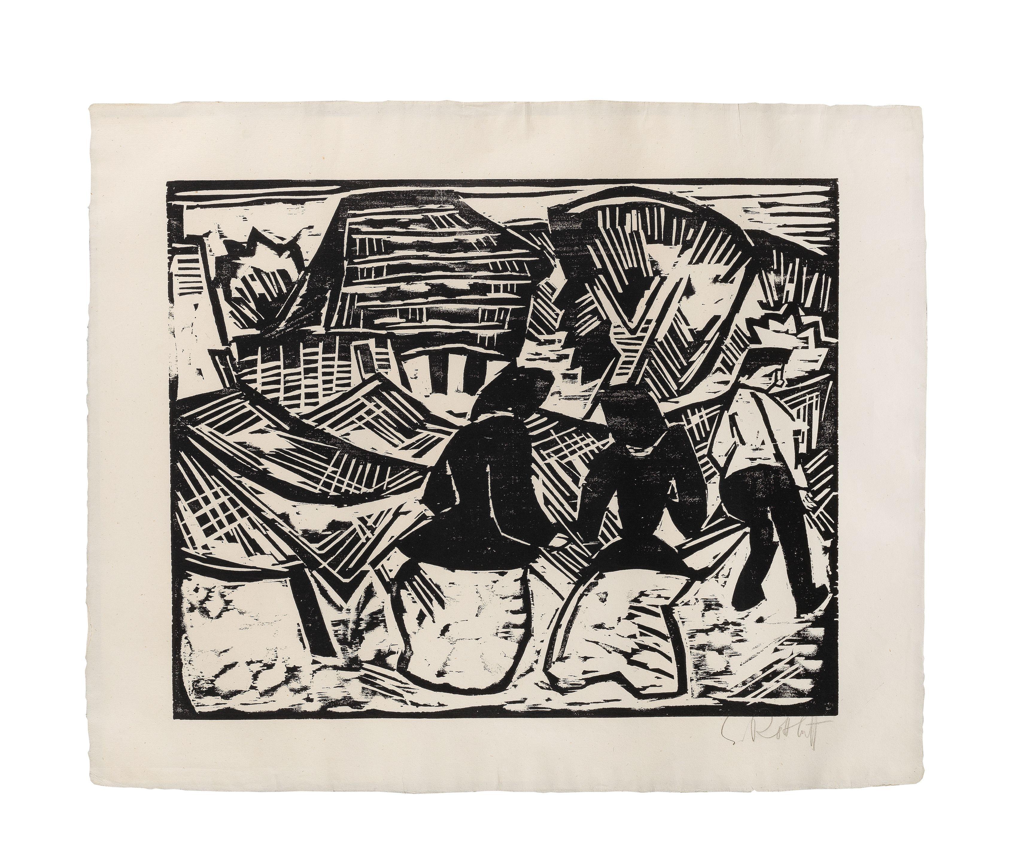 Karl Schmidt-Rottluff - Bei den Netzen from Zehn Holzschnitte von Schmidt-Rottluff