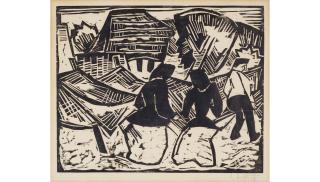 Karl Schmidt-Rottluff - Bei den Netzen, from Zehn Holzschnitte von Schmidt-Rottluff