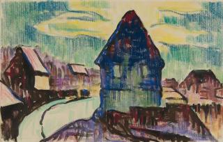 Karl Schmidt-Rottluff - Dorfstraße mit blauem Haus.