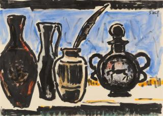 Karl Schmidt-Rottluff - Dunkle Vasen vor Blau