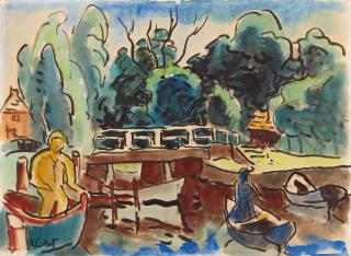 Karl Schmidt-Rottluff - Flusslandschaft mit Brücke (Leba)