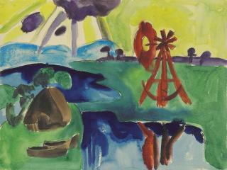 Karl Schmidt-Rottluff - Marschlandschaft mit rotem Windrad