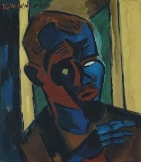 Karl Schmidt-Rottluff - Selbstporträt mit erhobener Hand