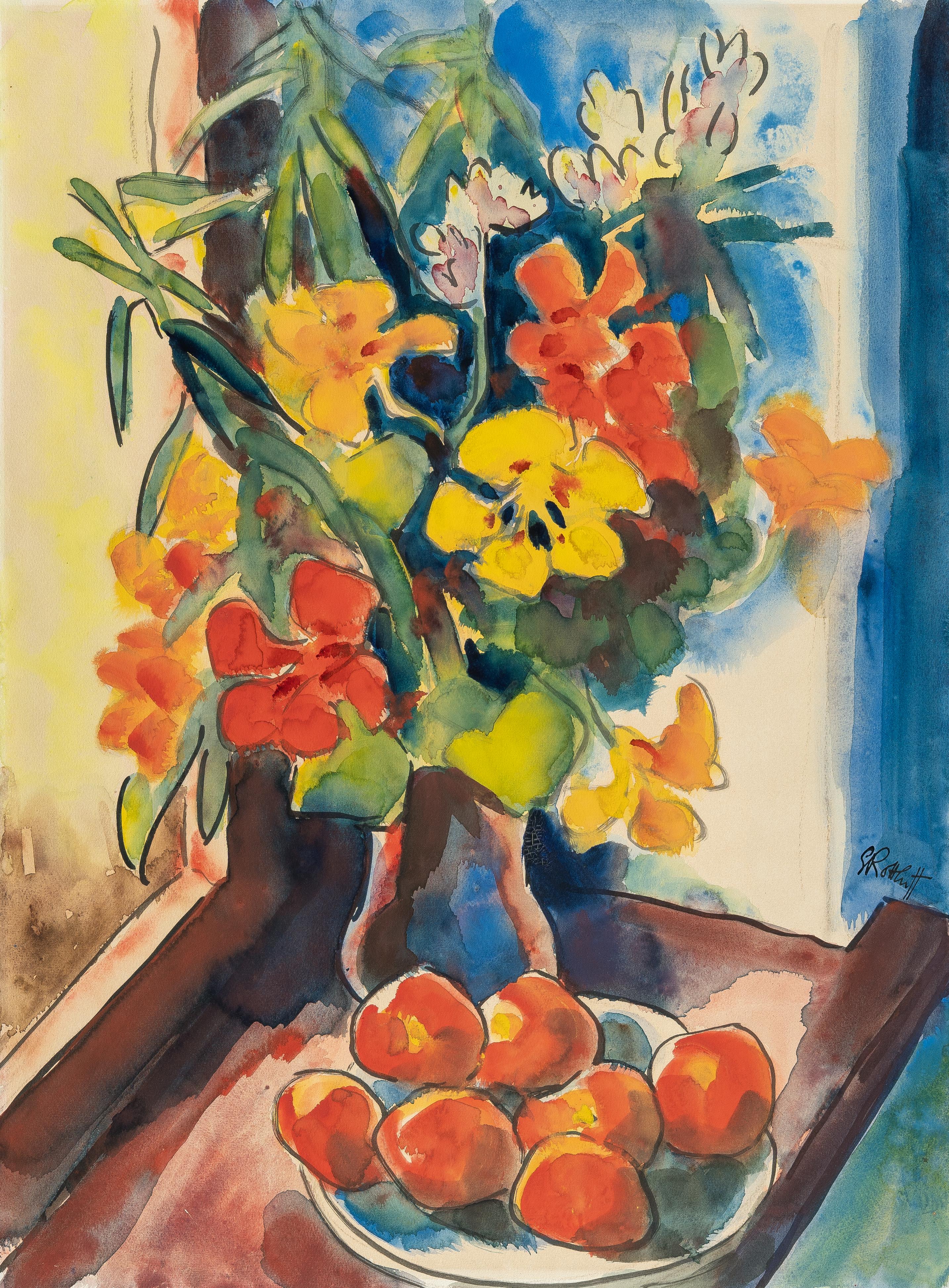 Karl Schmidt-Rottluff - Sommerblumen mit Obstschale