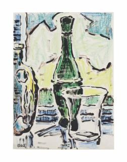 Karl Schmidt-Rottluff - Stilleben Mit Flasche, Vase Und Glas
