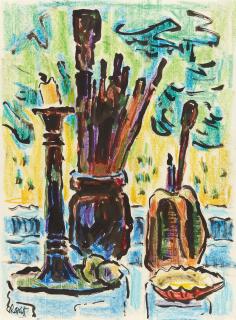 Karl Schmidt-Rottluff - Stillleben mit Pinselbecher und Kerzenleuchter (Atelierstillleben)