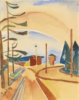 Karl Schmidt-Rottluff - Strasse Mit Schuppen Und Bäumen (Street With Sheds And Trees)