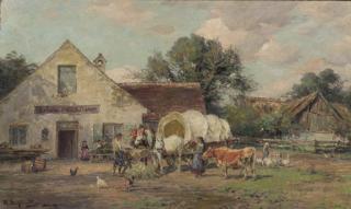 Karl Stuhlmüller - Horses resting by a tavern
