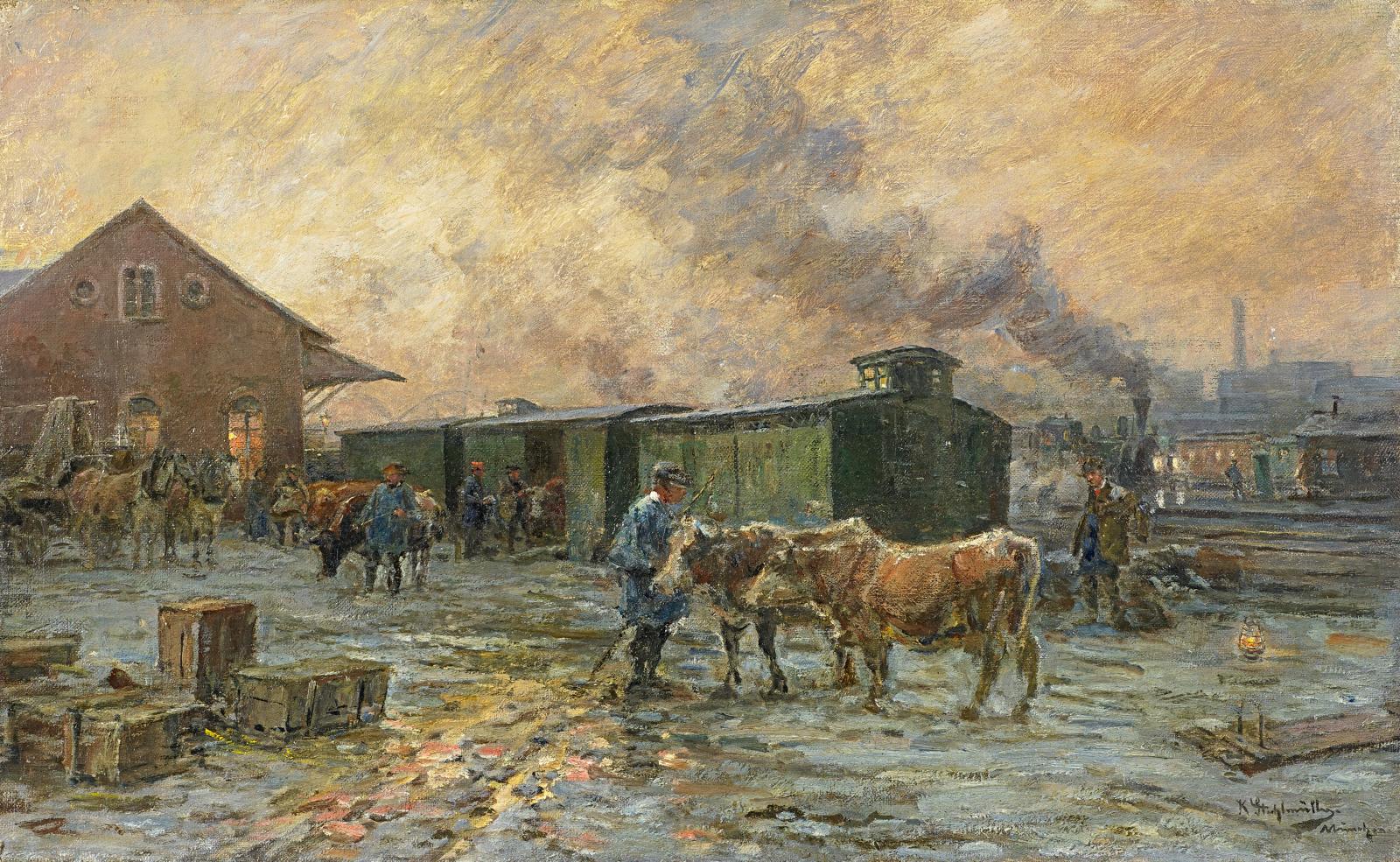 Karl Stuhlmüller - Viehverladung am Bahnhof.