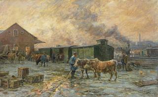 Karl Stuhlmüller - Viehverladung am Bahnhof.
