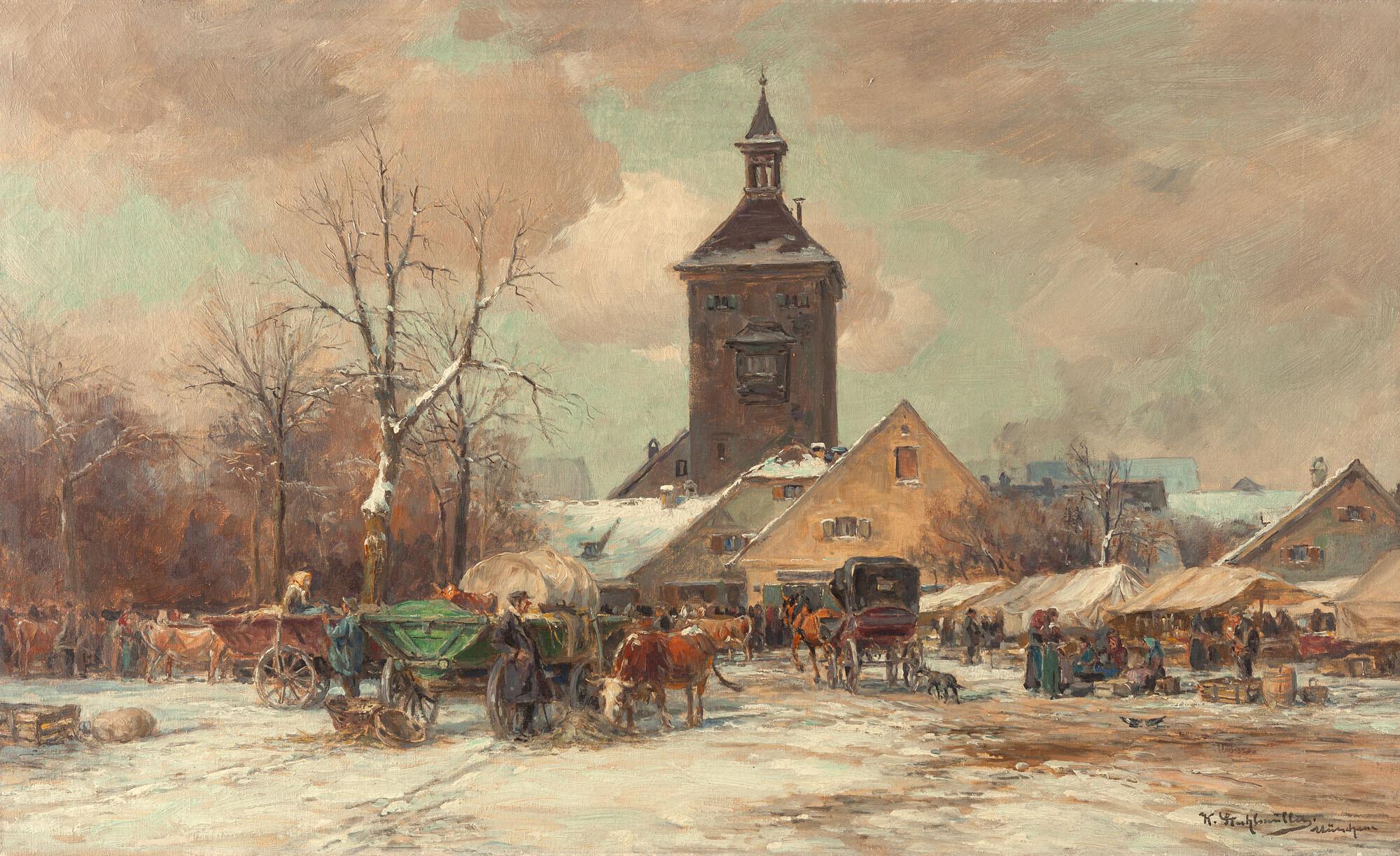 Karl Stuhlmüller - Winterlicher Viehmarkt im Dachauer Land.