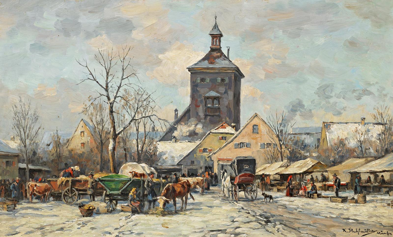 Karl Stuhlmüller - Wintermorgen am Marktplatz.