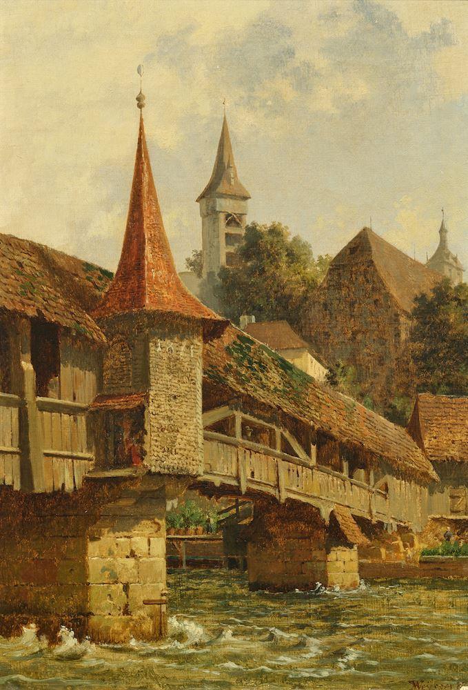 Karl Weysser - Blick auf die Spreuerbrücke in Luzern. 1887.