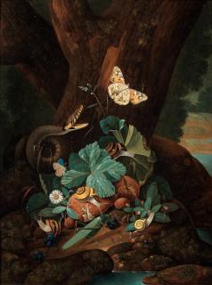Karl Wilhelm De Hamilton - A forest floor still life with a snake, butterflies, snails and a grasshopper; and A forest floor still life with a lizard, butterflies and snails