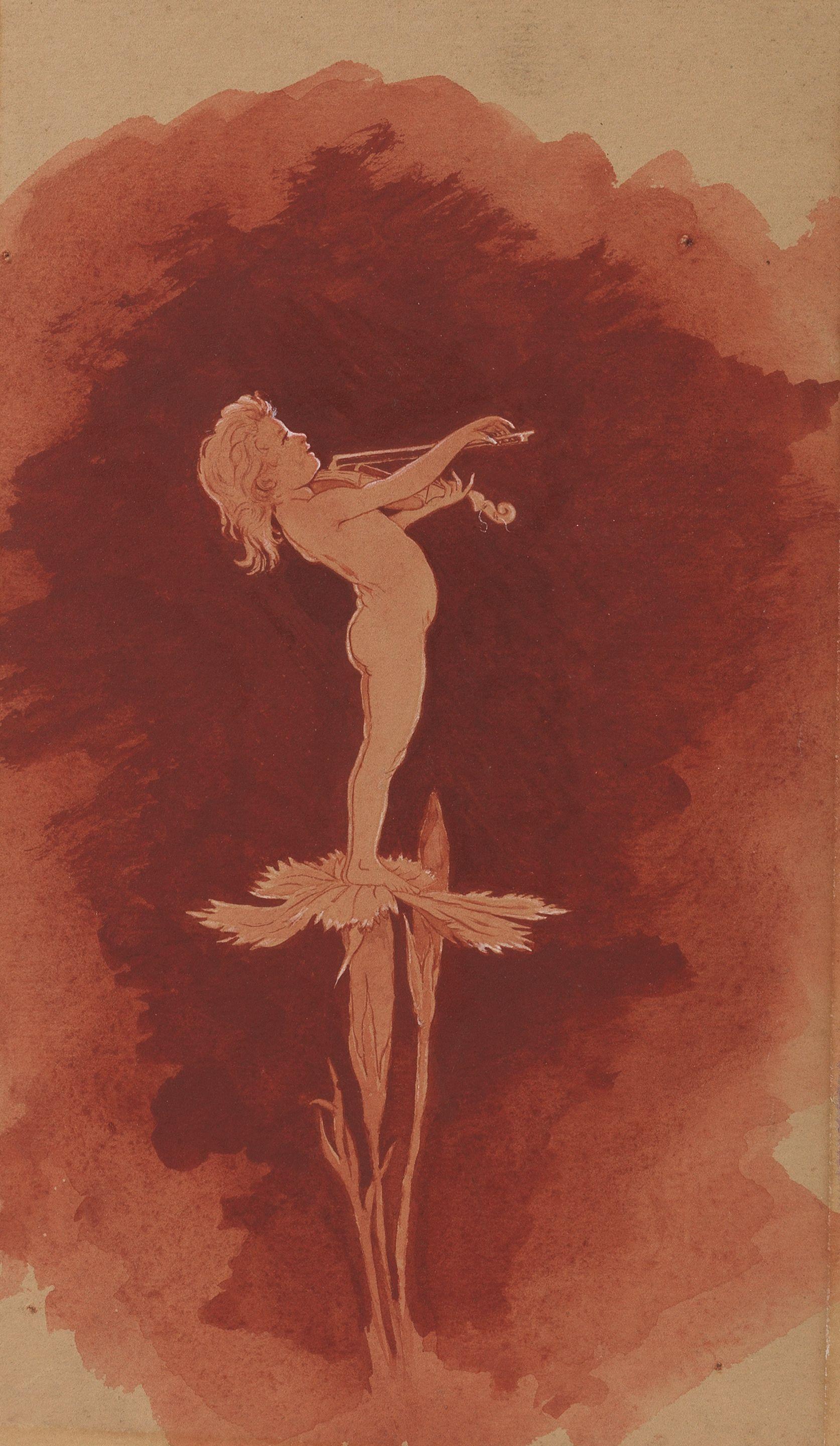 Karl Wilhelm Diefenbach - Young fiddler on a flower