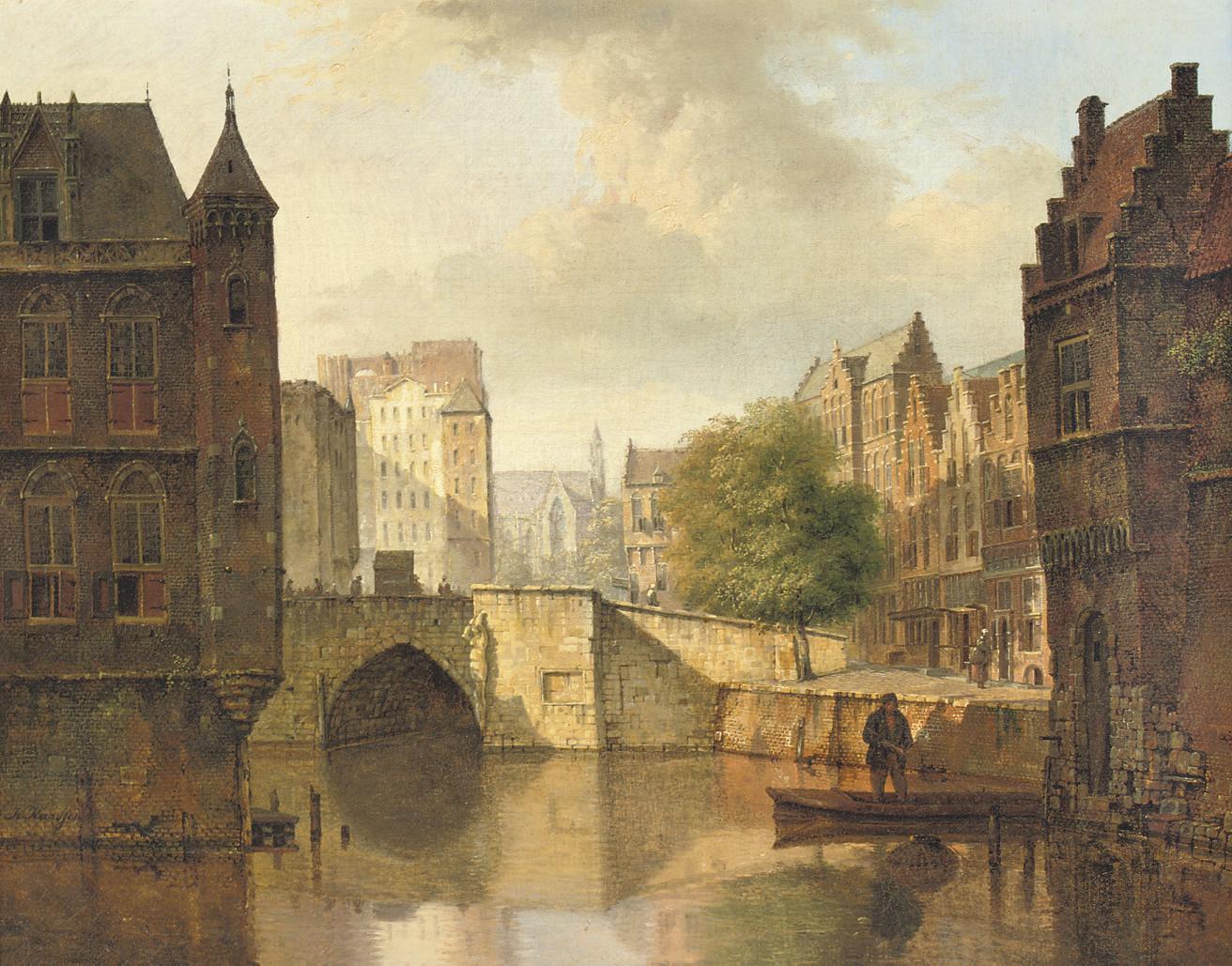 Kasparus Karsen - A Sunlit Town With A Church Beyond