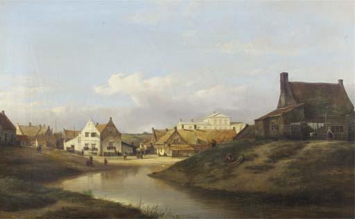 Kasparus Karsen - A view of Katwijk village with the Groot Badhotel in the background