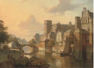 Kasparus Karsen - Trading Vessels On A Dutch Canal