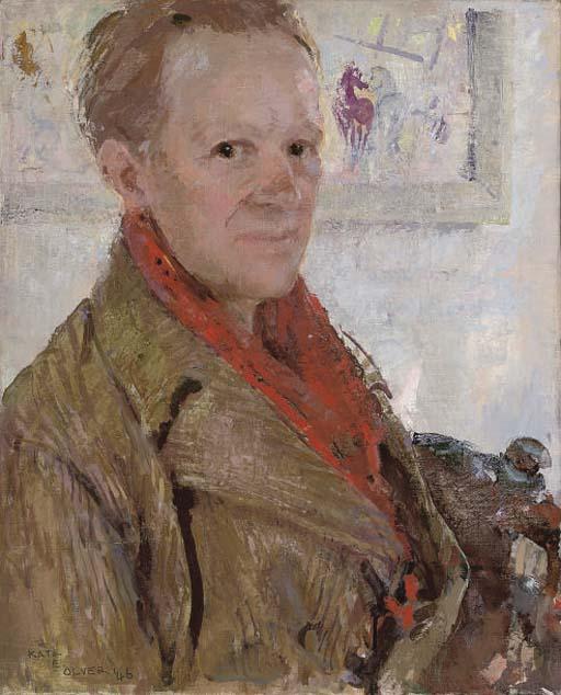 Kate Elizabeth Olver - Portrait of Charles Higgins, the artist\'s husband, half-length, in a red scarf