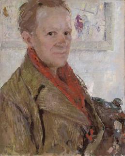 Kate Elizabeth Olver - Portrait of Charles Higgins, the artist\'s husband, half-length, in a red scarf