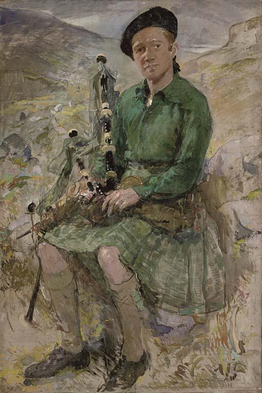 Kate Elizabeth Olver - Portrait of Charles Higgins, the artist\'s husband, seated full-length, in Highland dress