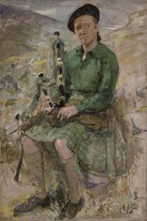 Kate Elizabeth Olver - Portrait of Charles Higgins, the artist\'s husband, seated full-length, in Highland dress