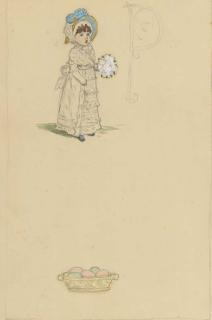 Kate Greenaway, R.I. - Study of a girl with a posy of flowers