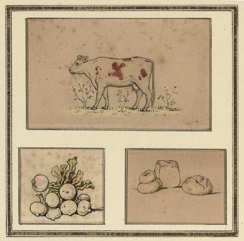 Kate Greenaway, R.I. - Tailpiece to Kate Greenaway\'s Under the Window (illustrated); and Study of a house and chickens