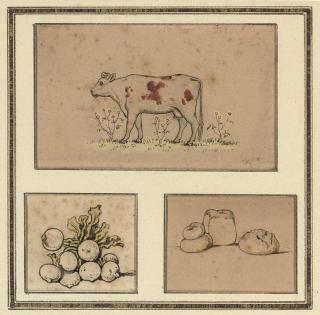 Kate Greenaway, R.I. - Tailpiece to Kate Greenaway\'s Under the Window (illustrated); and Study of a house and chickens