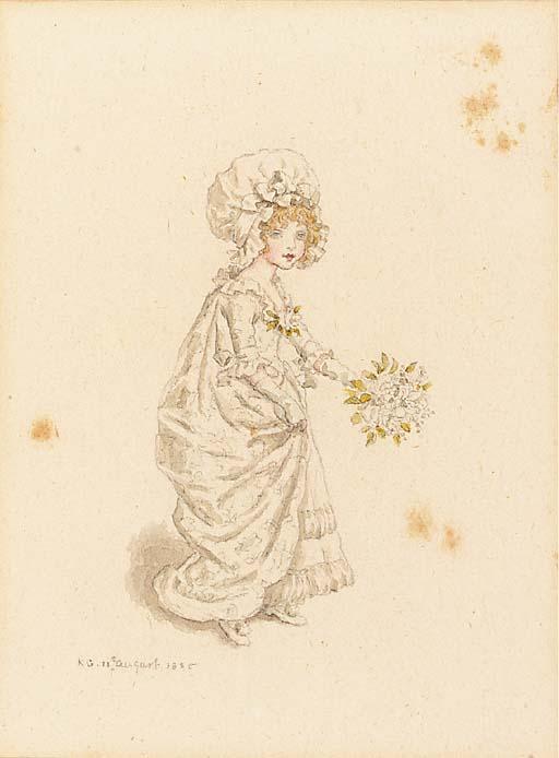 Kate Greenaway - A young girl carrying a bouquet