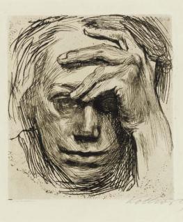 Kathe Kollwitz - Selbstbildnis mit der Hand an der stirn (Klipstein 106; Knesbeck 109)