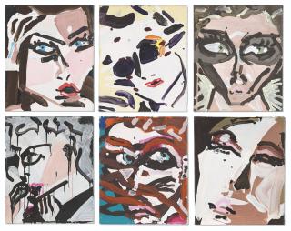 Katherine Bernhardt - (i) Morpheus - Goddess of Dreams (ii) Hebe - Goddess of Youth (iii) Untitled  (iv) Narcissus (vi) Amphitrite - Goddess of the Sea, Wife of Poseidon (v) Athena - Goddess of Wisdom, Warfare, Handicrafts and Reason