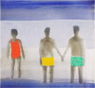 Katherine Bradford - Seaside, 1 Woman, 2 Men