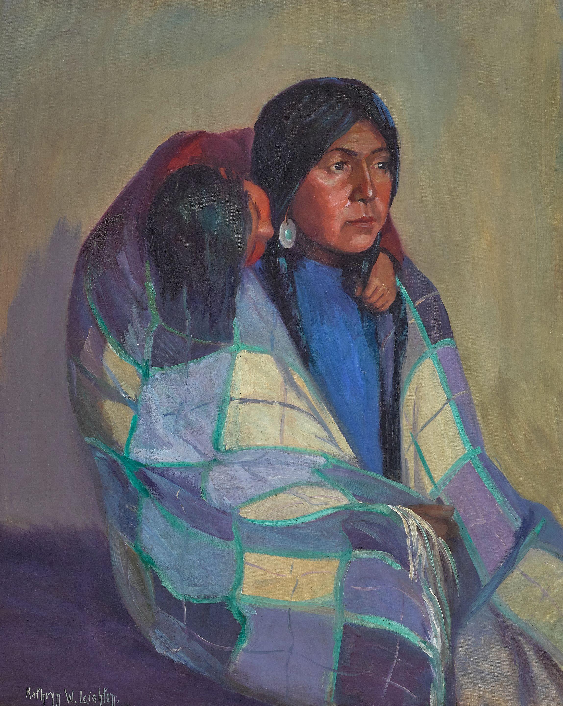 Kathryn Woodman Leighton - Wife and Child of Bull Plume 44 x 36 in. framed 53 x 45 in.